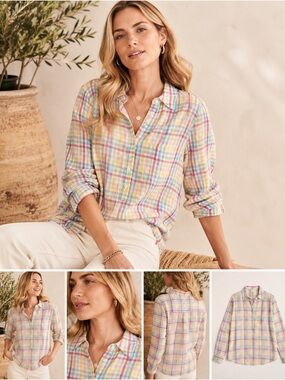 Pastel Plaid Cotton Shirt 1X Talbots